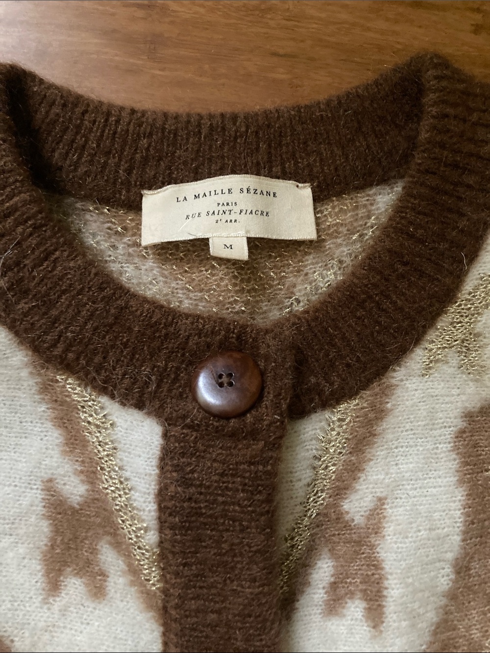 Sezane Margaux brown metallic and wool cardigan medium - Picture 3 of 7